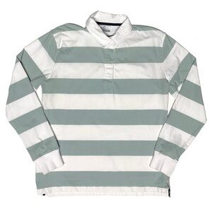 Front Row Polo Shirt Men XXL Green Off-White Rugby Cotton Long Sleeve Top Preppy